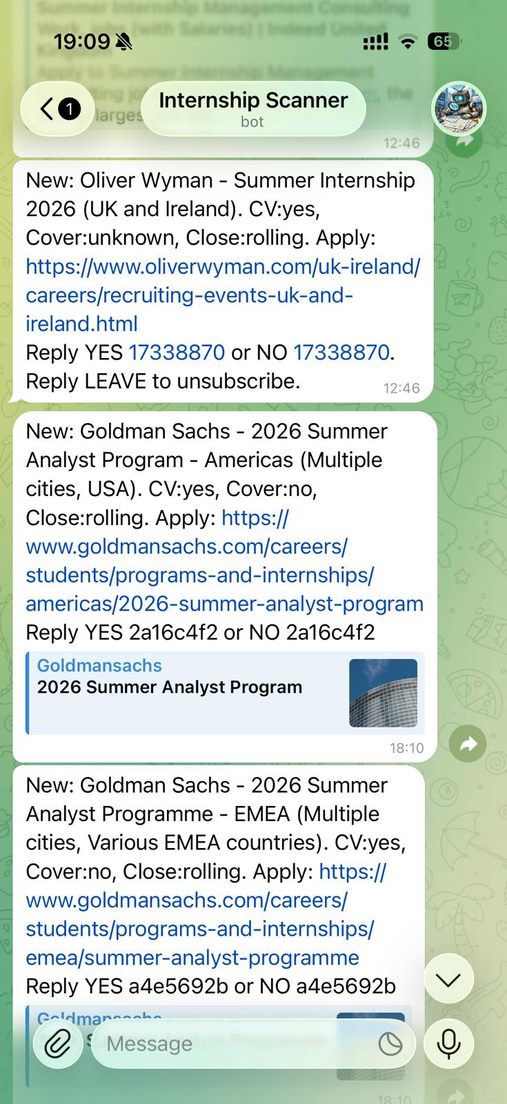 Telegram bot user interface